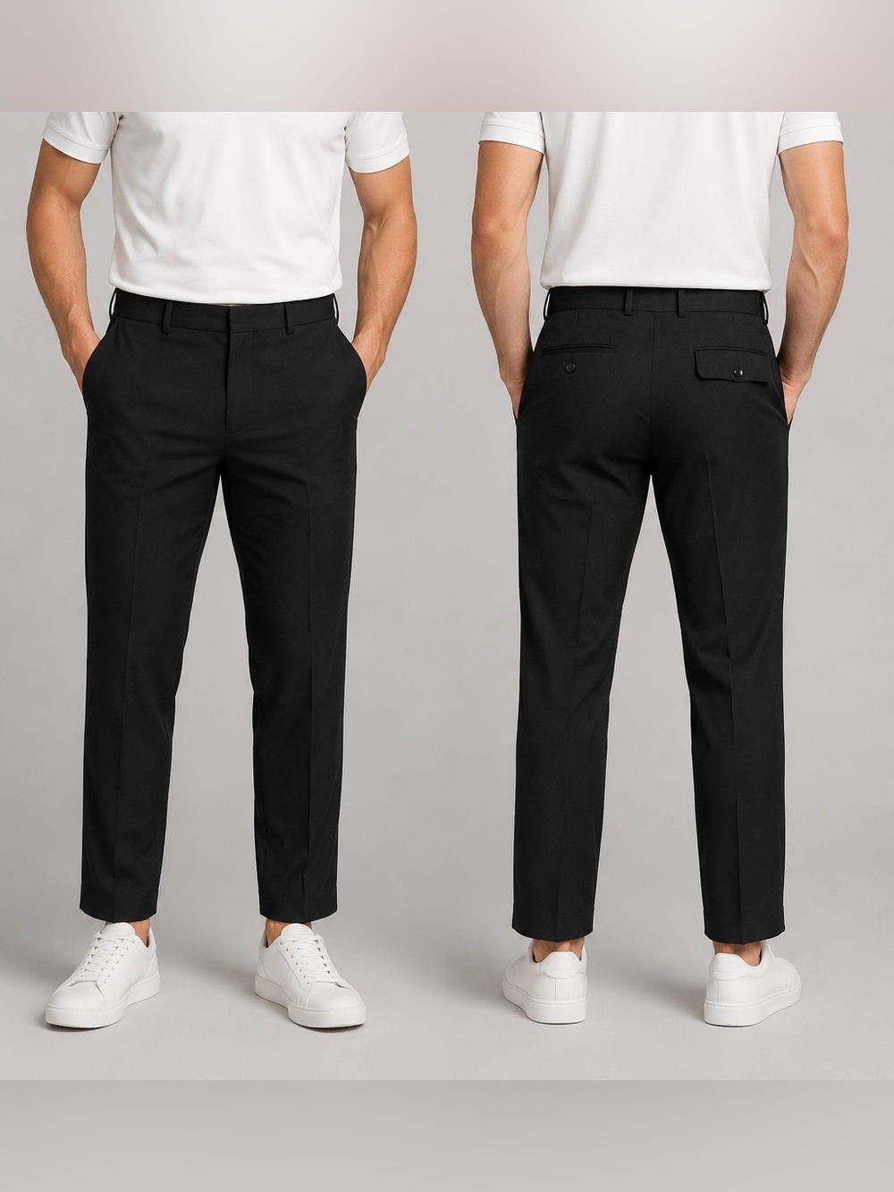 jf j.ferrar Men's Black Flat-Front Dress Pants 38x29